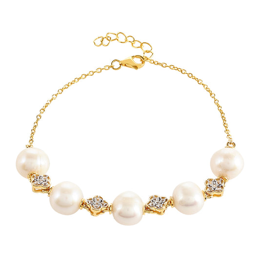 Pulsera de Plata Bañada en Oro con Perla Barroca Cultivada de Agua Dulce y Topacio Blanco