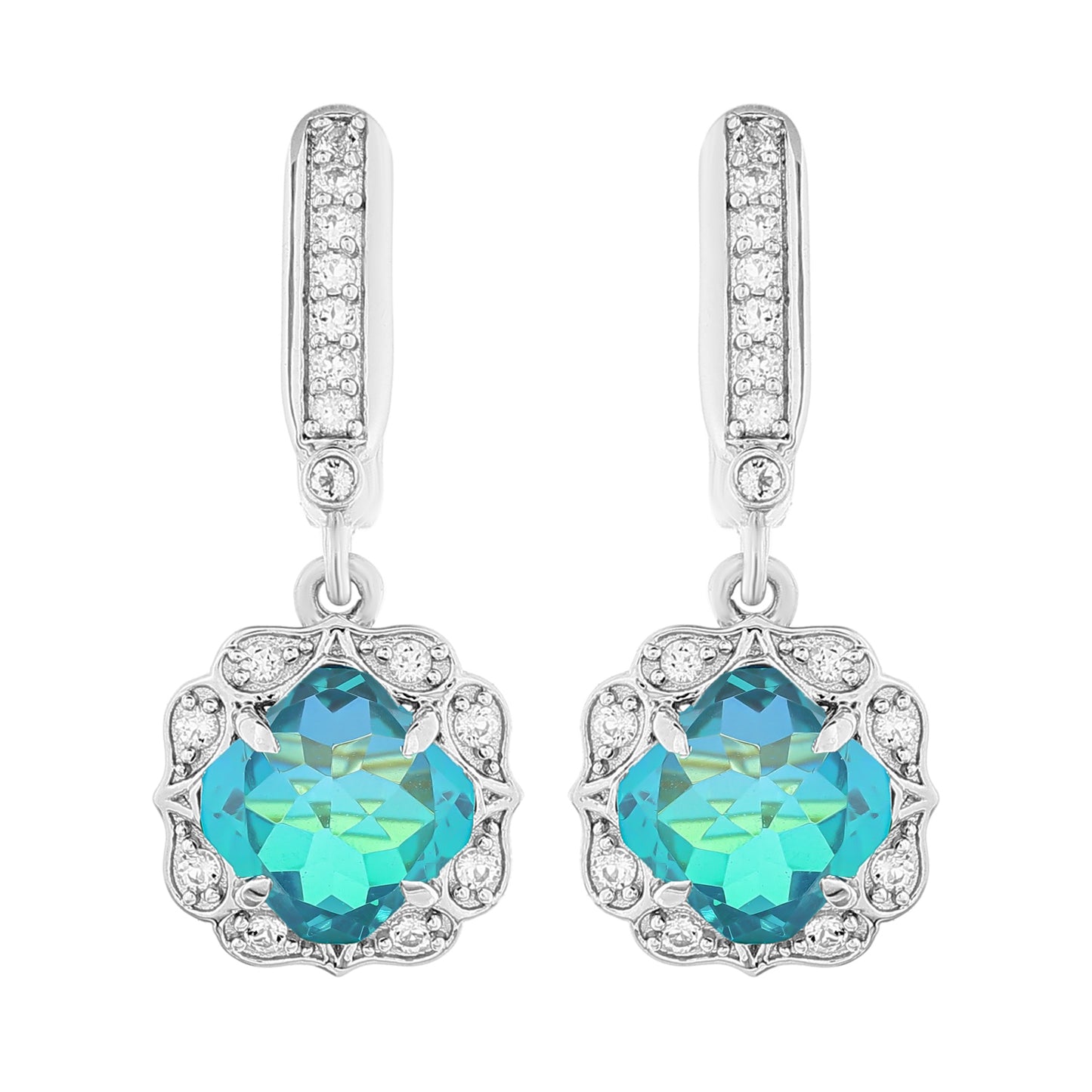 Pendientes de Plata con Cuarzo Pavo Real y Topacio Blanco