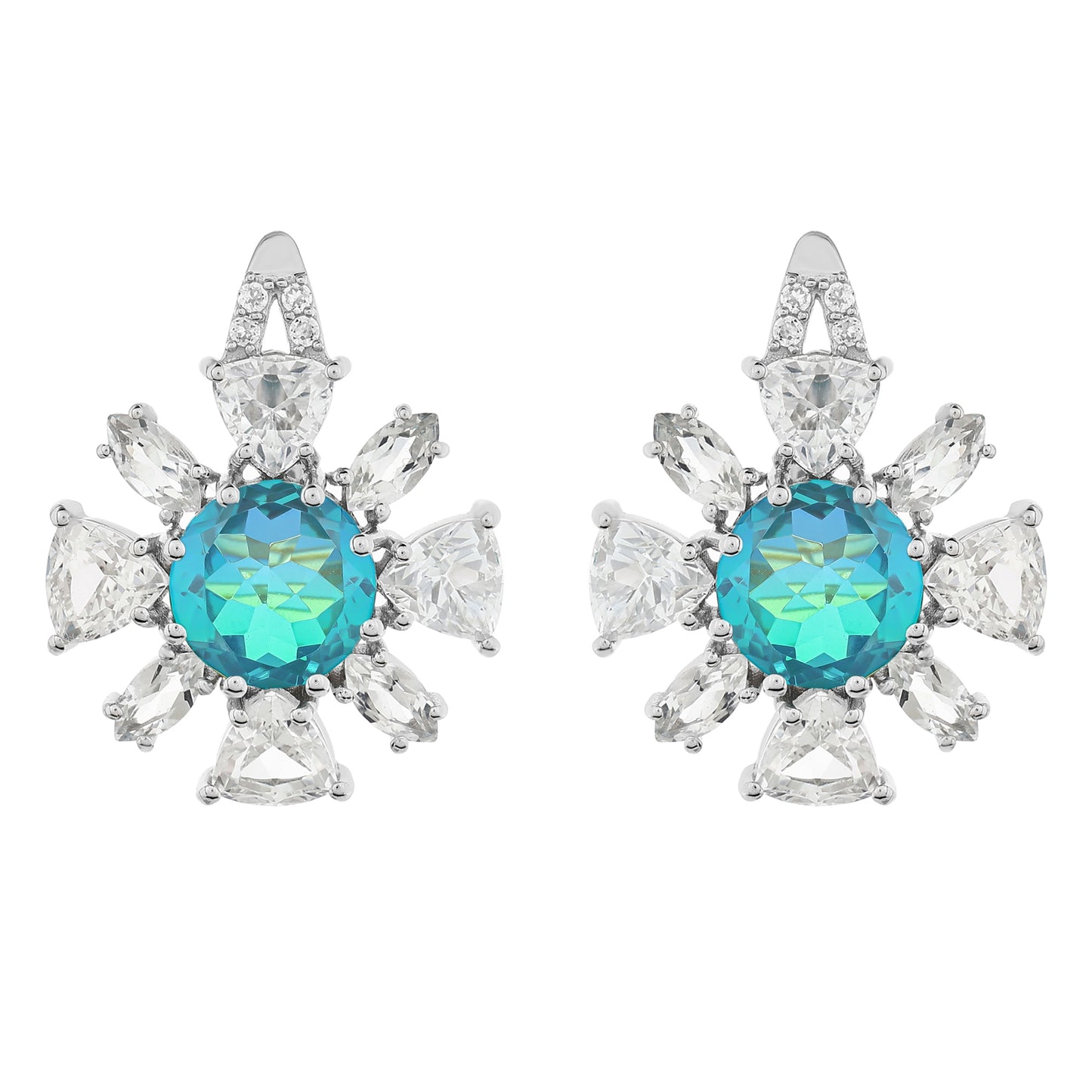 Pendientes de Plata con Cuarzo Pavo Real y Topacio Blanco