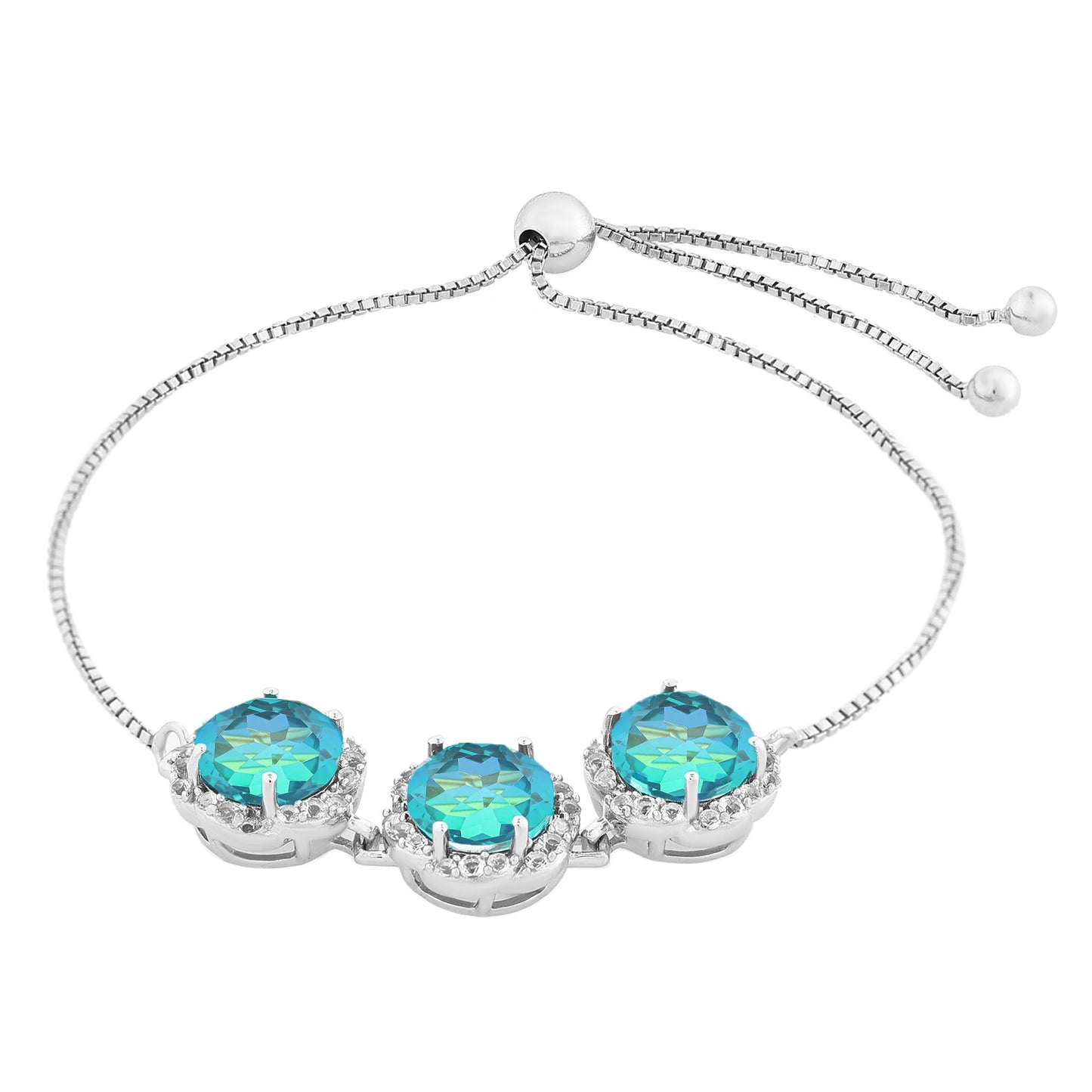 Pulsera de Plata con Cuarzo Pavo Real y Topacio Blanco