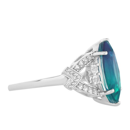 Anillo de Plata con Cuarzo Pavo Real y Topacio Blanco