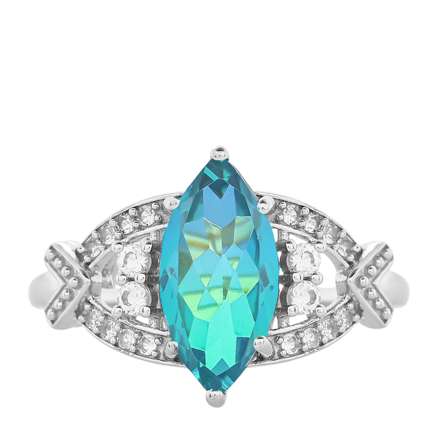 Anillo de Plata con Cuarzo Pavo Real y Topacio Blanco