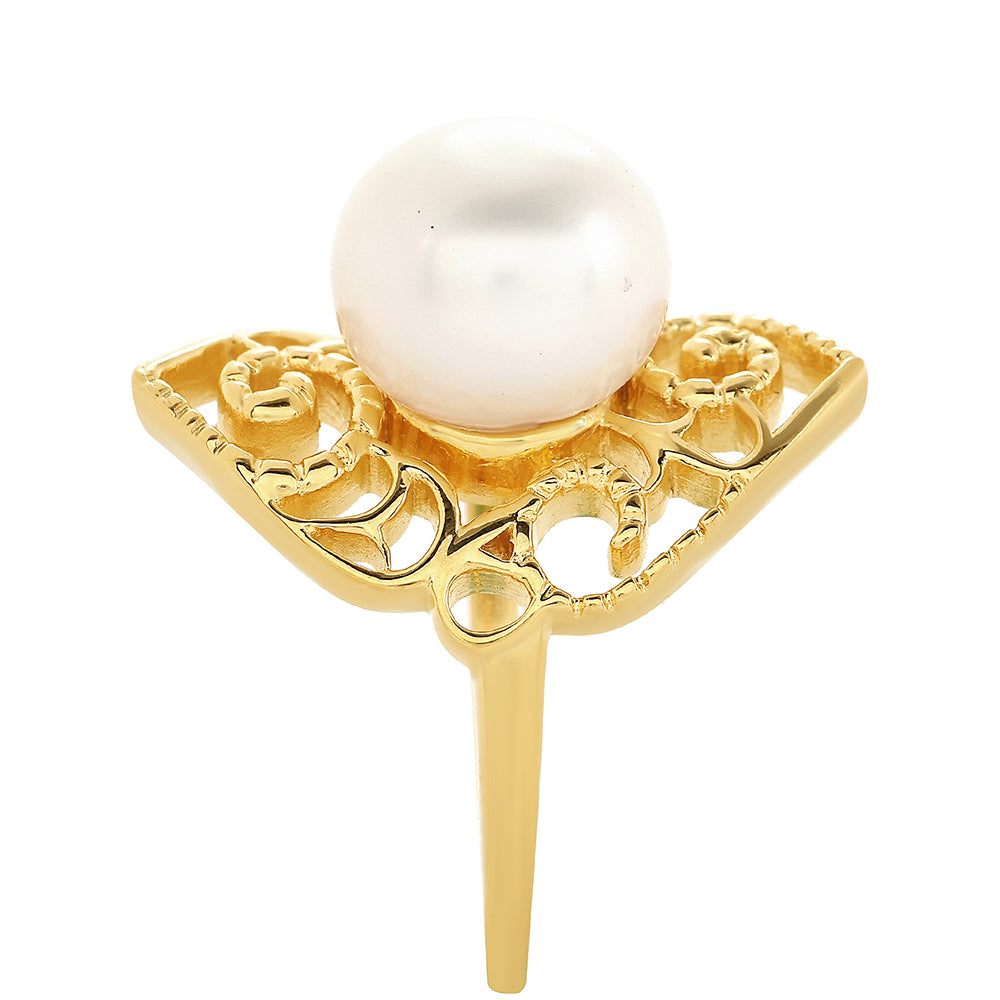 Anillo de Plata Bañada en Oro con Perla Barroca Cultivada de Agua Dulce
