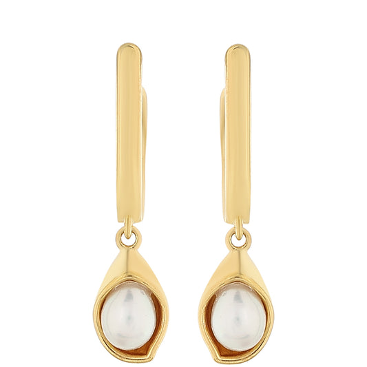 Pendientes de Plata Bañada en Oro con Perla Barroca Cultivada de Agua Dulce