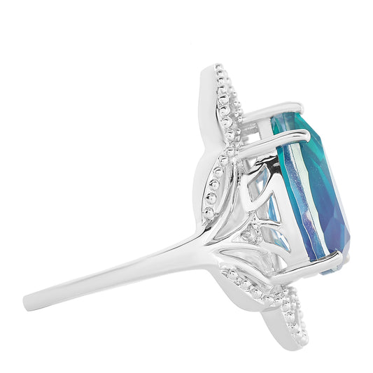 Anillo de Plata con Cuarzo Pavo Real y Topacio Blanco