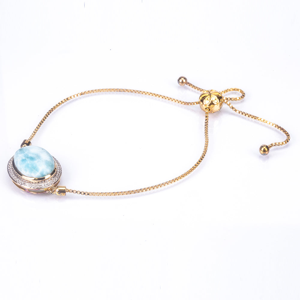 Pulsera de Plata Bañada en Oro con Larimar y Zircón natural