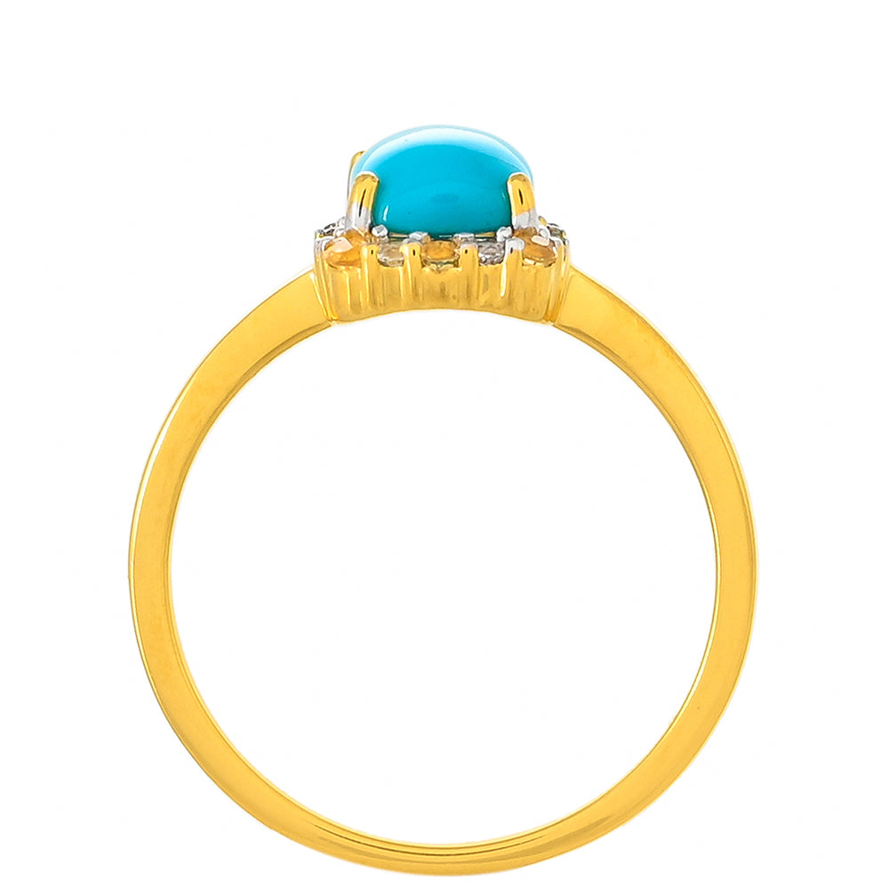 Anillo de Plata Bañada en Oro con Turquesa Bella Durmiente y Citrino