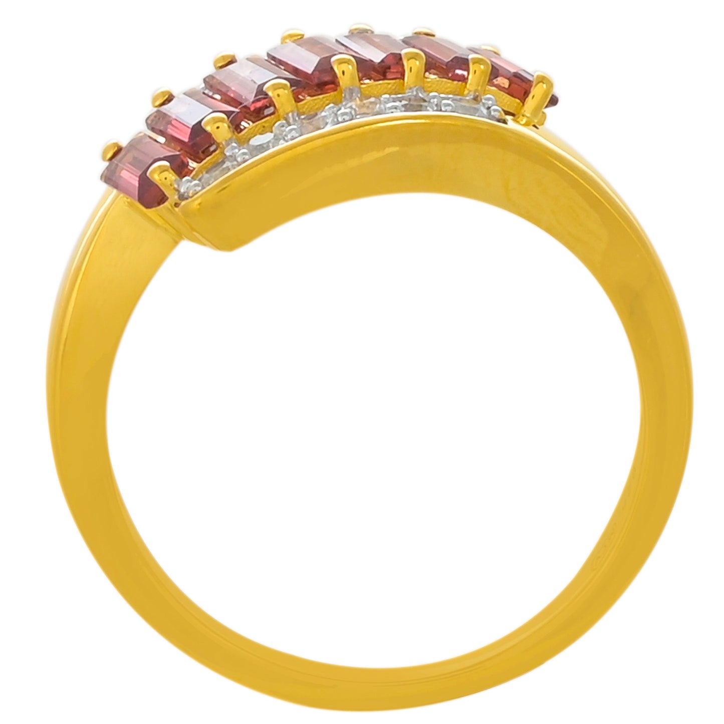 Anillo de Plata Bañada en Oro con Granate Rodolita y Topacio Blanco