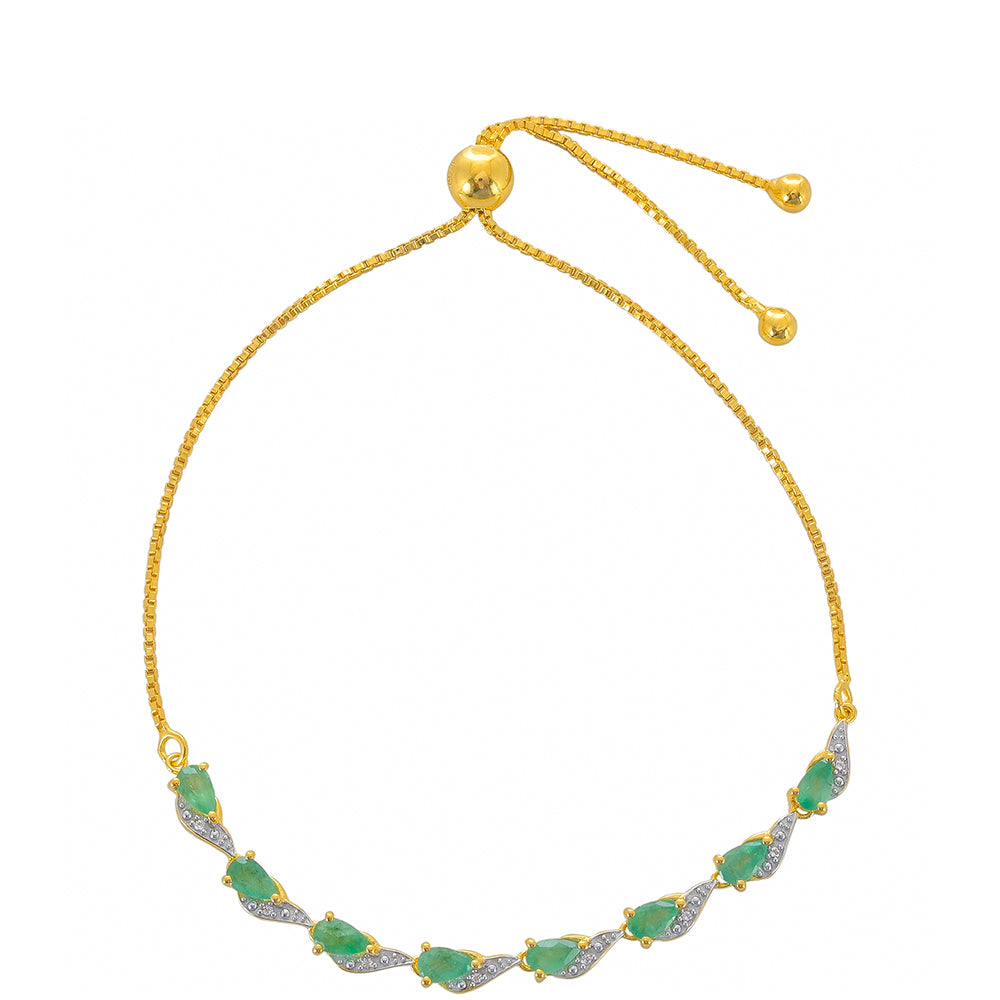 Pulsera de Plata Bañada en Oro con Esmeralda de Brasil y Topacio Blanco 1