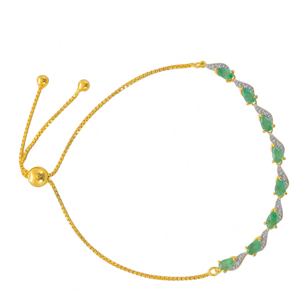 Pulsera de Plata Bañada en Oro con Esmeralda de Brasil y Topacio Blanco 2