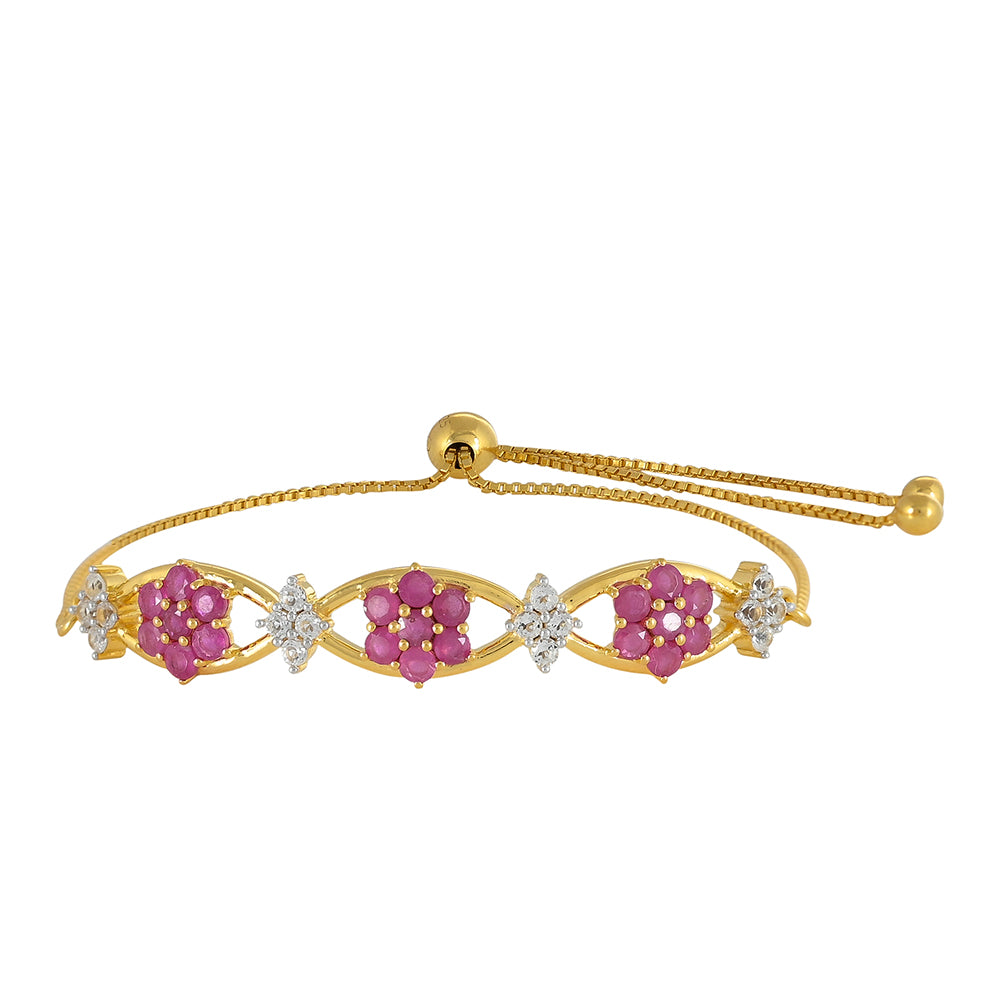 Pulsera de Plata Bañada en Oro con Rubí de Tailandia y Topacio Blanco