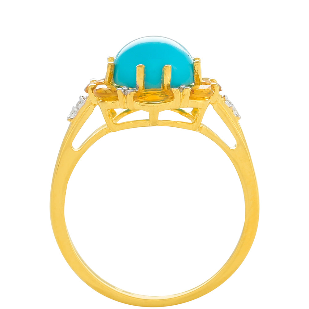 Anillo de Plata Bañada en Oro con Turquesa Bella Durmiente y Citrino 4