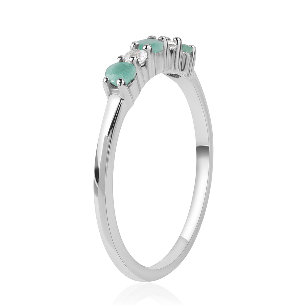 Anillo de Plata con Esmeralda de Brasil y Topacio Blanco