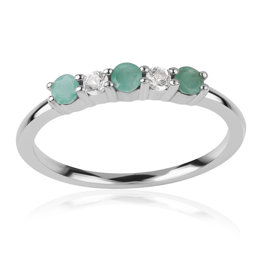 Anillo de Plata con Esmeralda de Brasil y Topacio Blanco