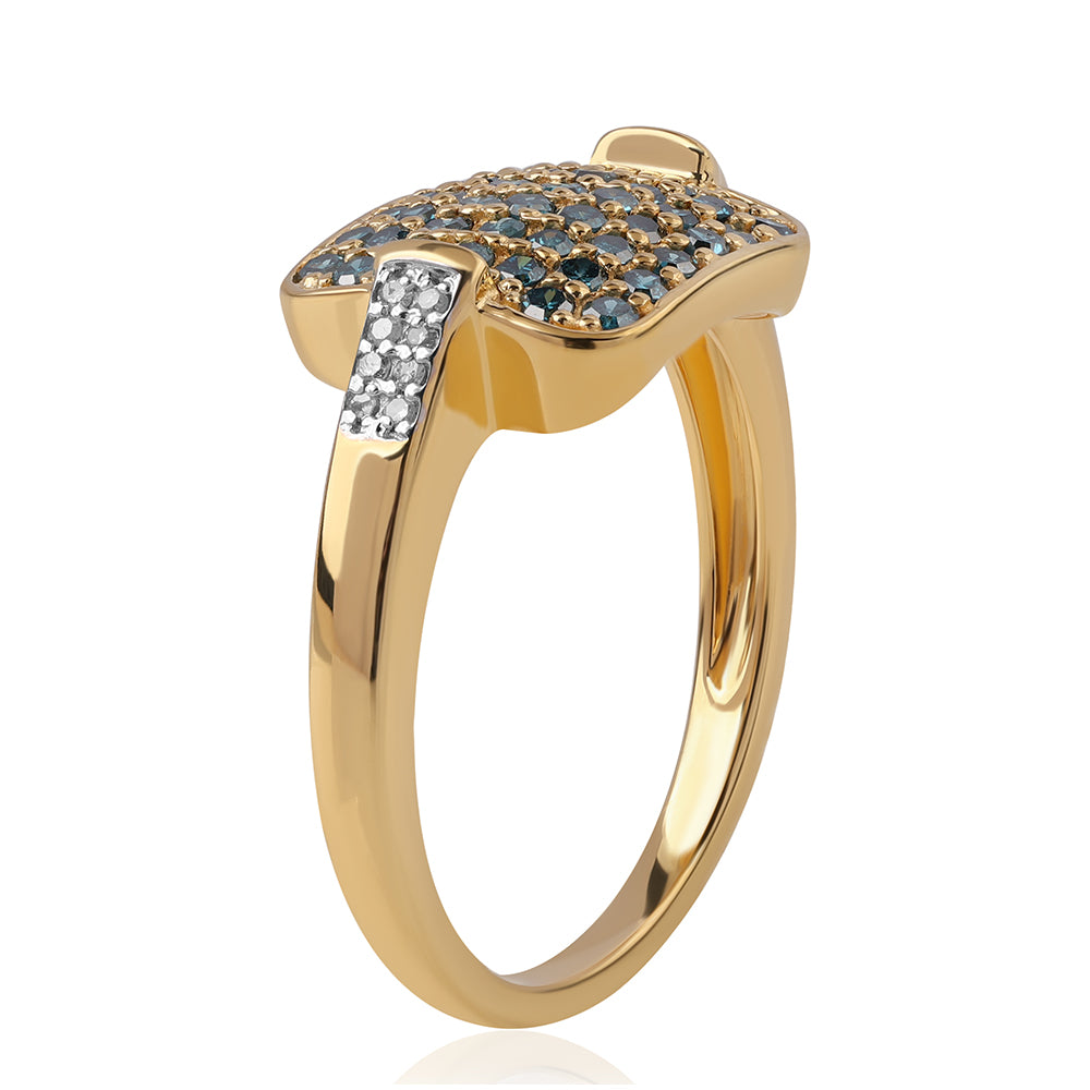 Anillo de Plata Bañada en Oro con Diamante Azul y Diamante blanco