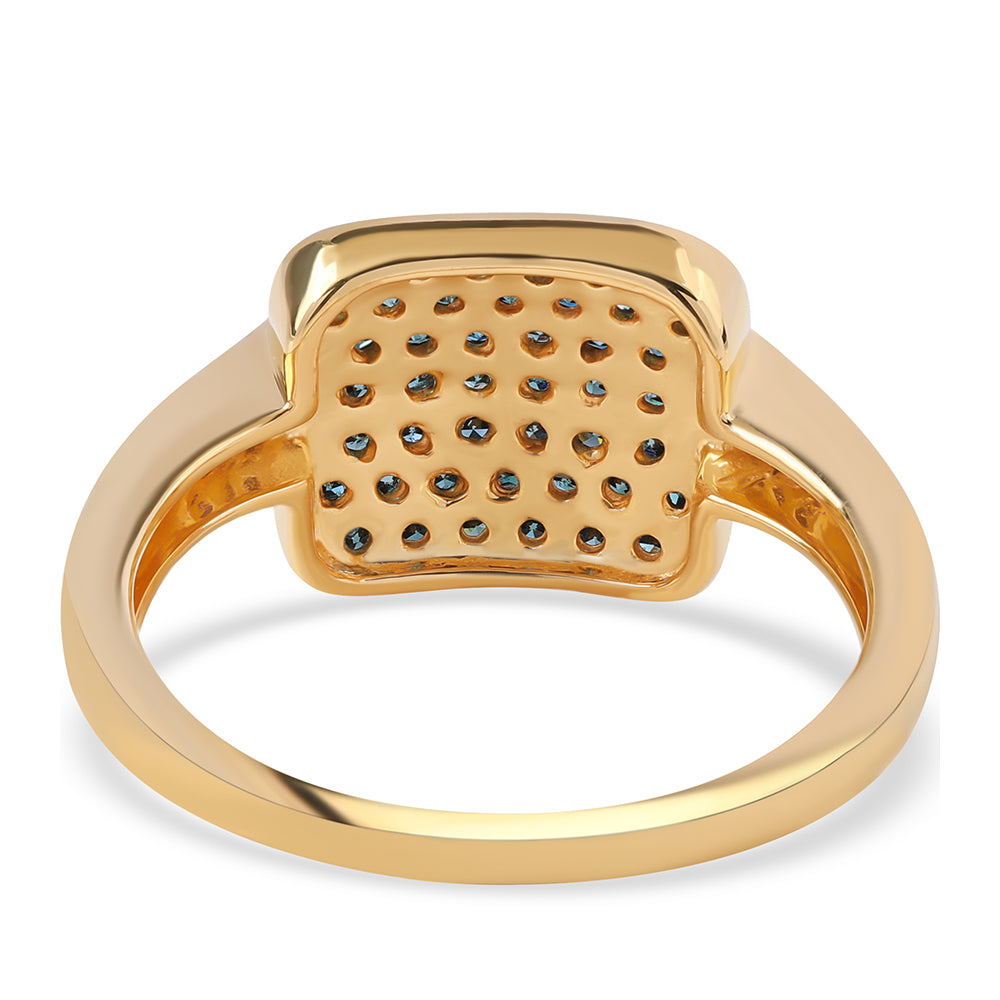 Anillo de Plata Bañada en Oro con Diamante Azul y Diamante blanco