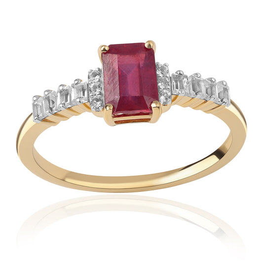 Anillo de Plata Bañada en Oro con Rubí de Mozambique y Topacio Blanco