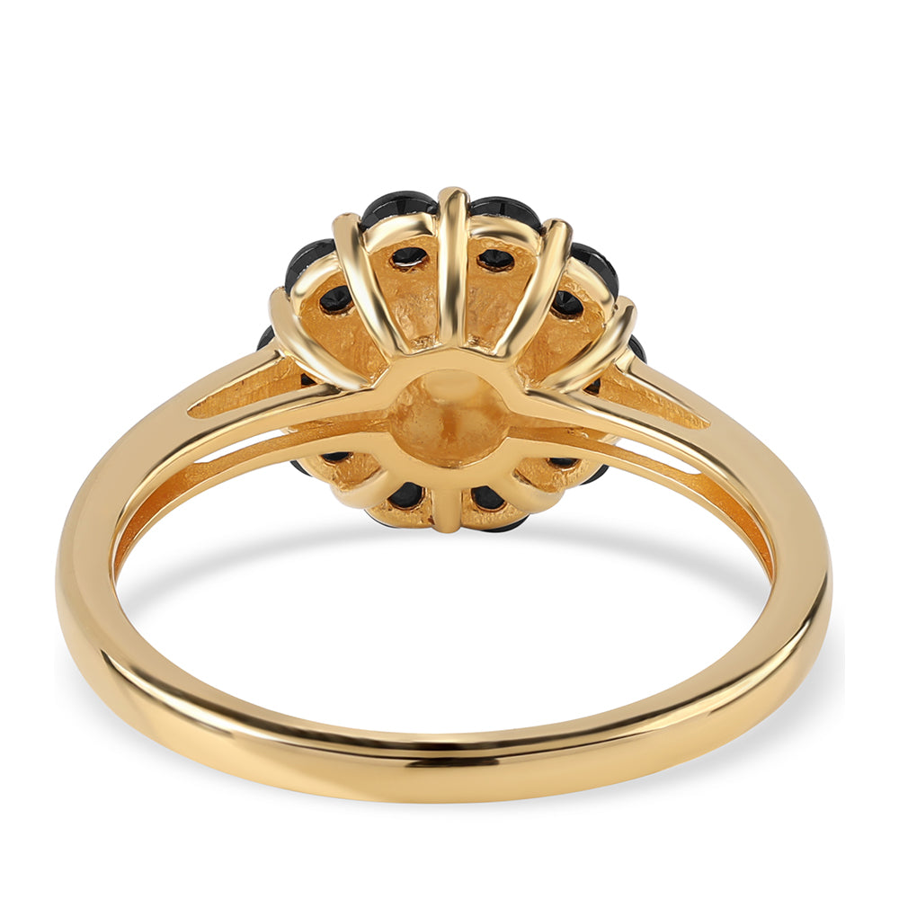 Anillo de Plata Bañada en Oro con Espinela Negra y Perla blanca de agua dulce