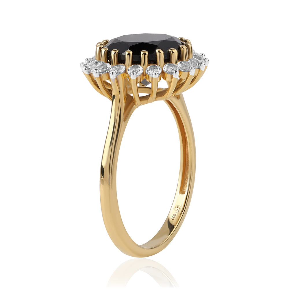 Anillo de Plata Bañada en Oro con Espinela Negra y Topacio Blanco 2