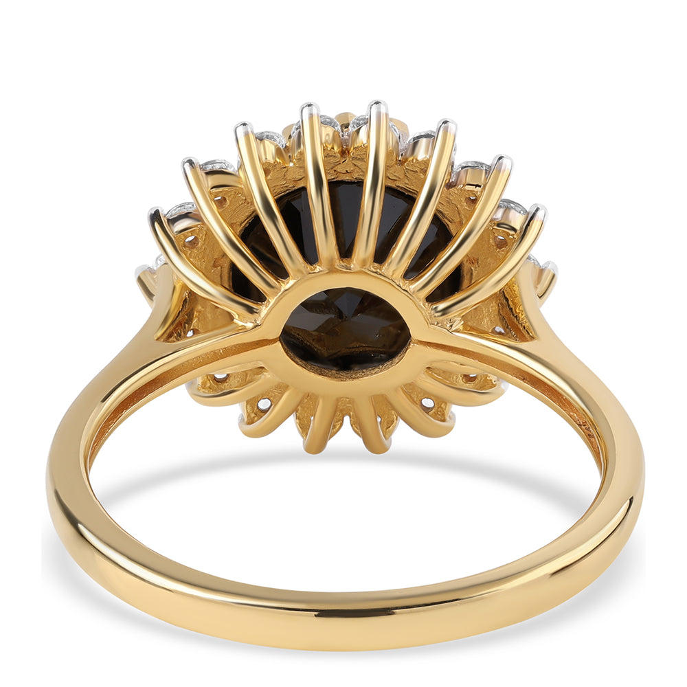 Anillo de Plata Bañada en Oro con Espinela Negra y Topacio Blanco