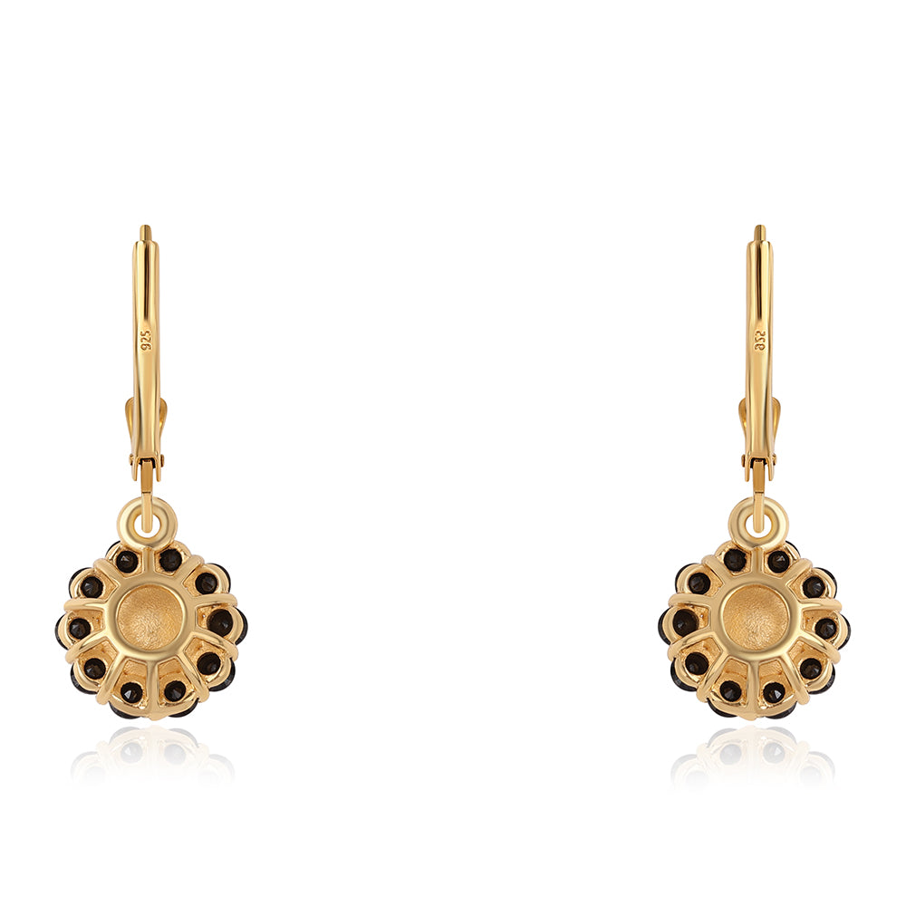 Pendientes de Plata Bañada en Oro con Espinela Negra y Perla blanca de agua dulce 3