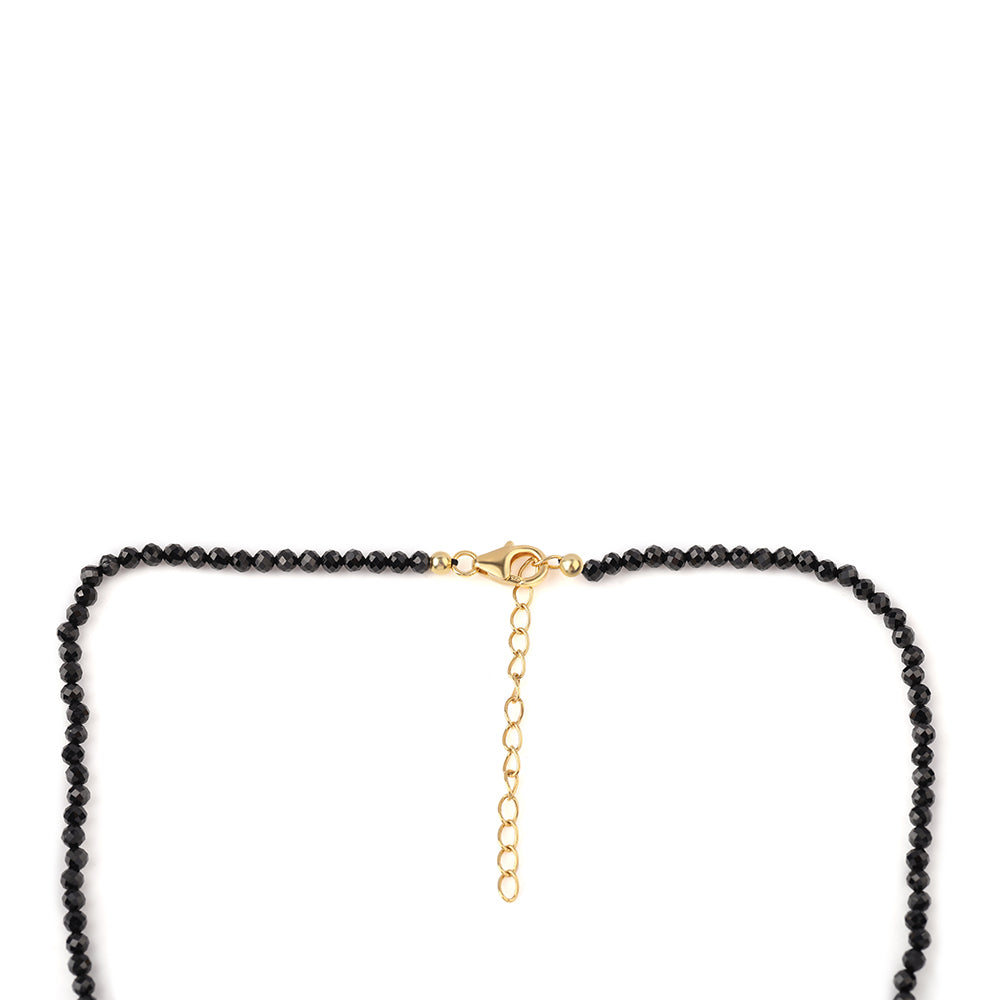 Collar de Plata Bañada en Oro con Espinela Negra y Perla blanca de agua dulce