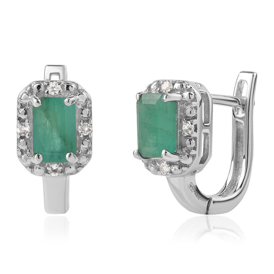 Pendientes de Plata con Esmeralda de Brasil y Topacio Blanco