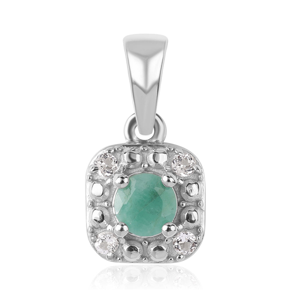 Conjunto de Plata con Esmeralda de Brasil y Topacio Blanco ( Pendientes +Anillo +Colgante )