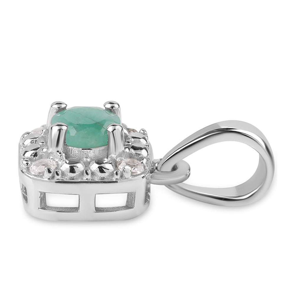 Conjunto de Plata con Esmeralda de Brasil y Topacio Blanco ( Pendientes +Anillo +Colgante )