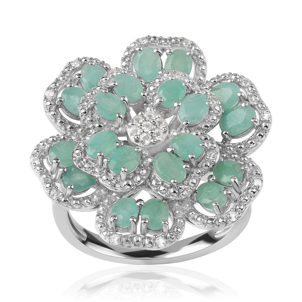 Anillo de Plata con Esmeralda de Brasil y Topacio Blanco