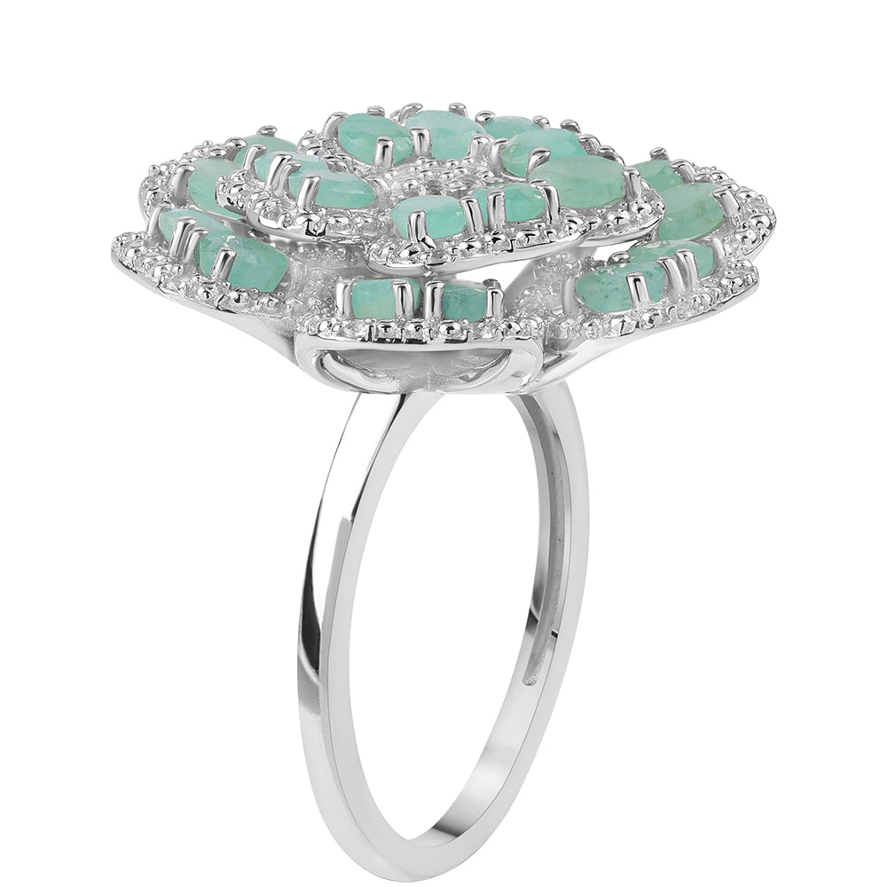 Anillo de Plata con Esmeralda de Brasil y Topacio Blanco