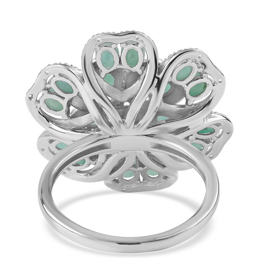 Anillo de Plata con Esmeralda de Brasil y Topacio Blanco