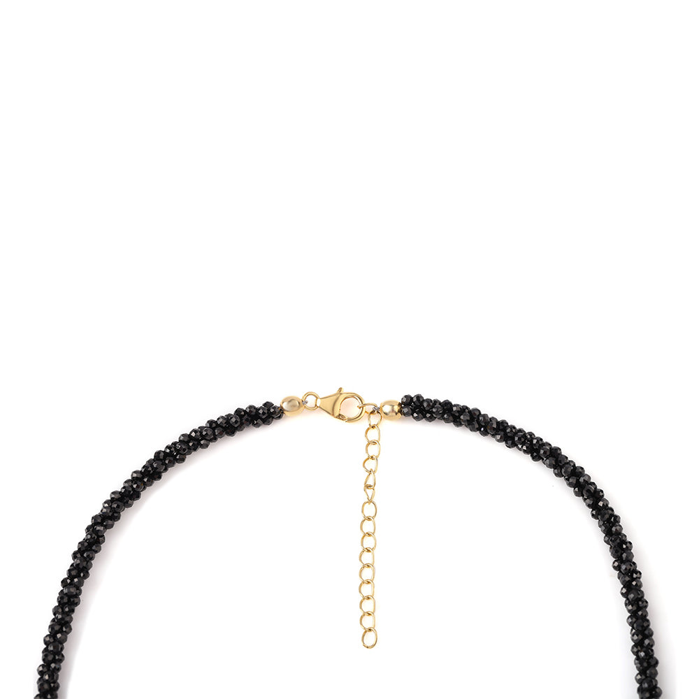 Collar de Plata Bañada en Oro con Espinela Negra y Perla blanca de agua dulce