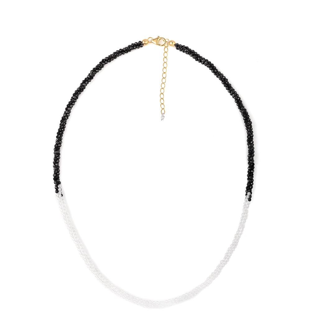 Collar de Plata Bañada en Oro con Espinela Negra y Topacio Blanco