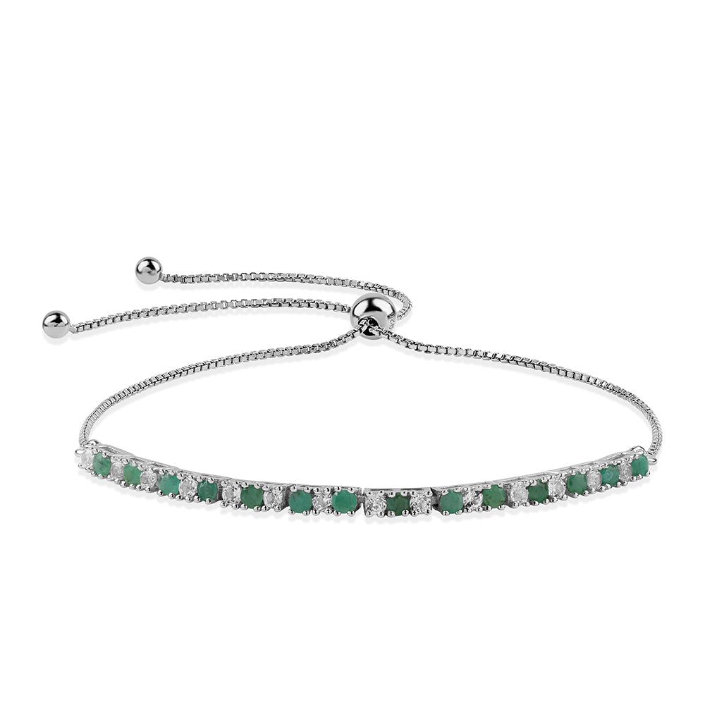 Pulsera de Plata con Esmeralda de Brasil y Topacio Blanco