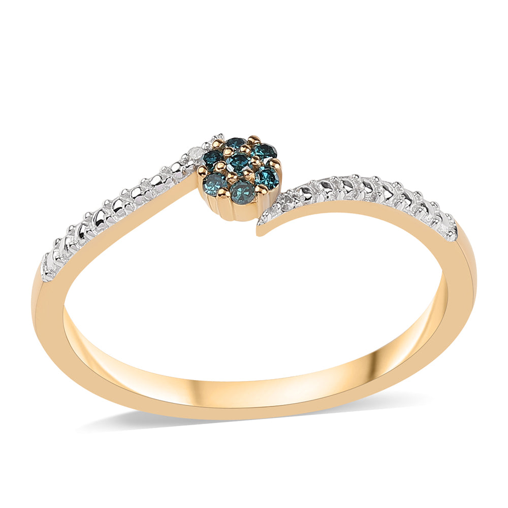 Anillo de Plata Bañada en Oro con Diamante Azul y Diamante blanco