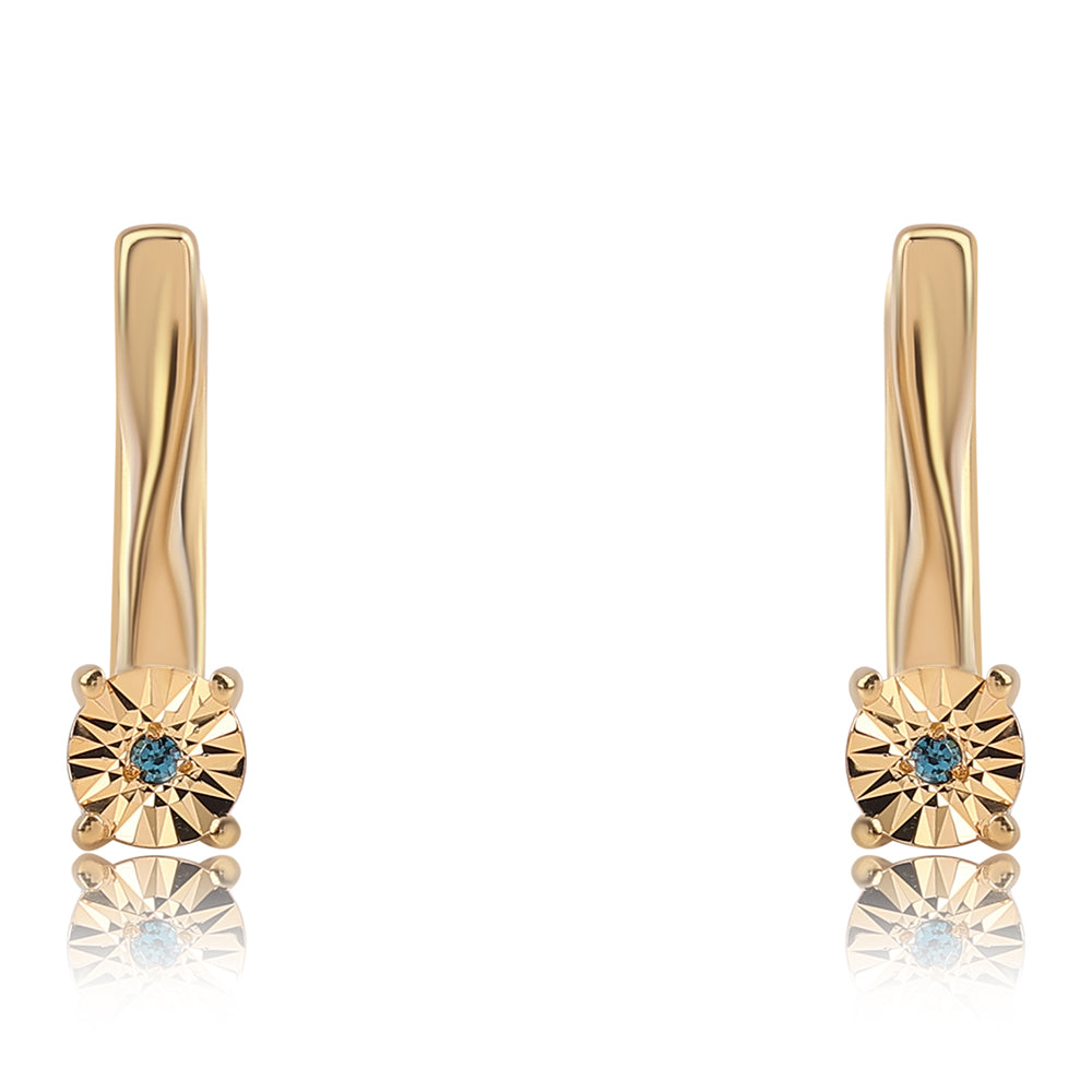 Pendientes de Plata Bañada en Oro con Diamante Azul