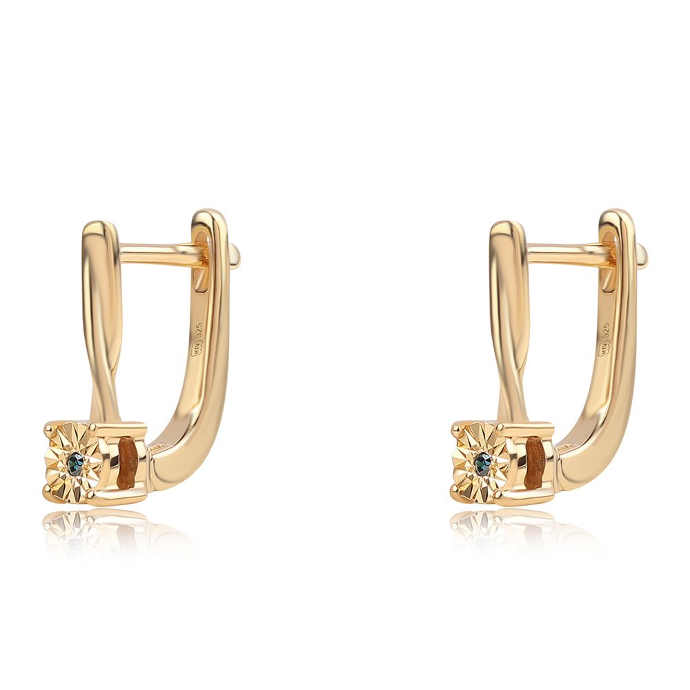 Pendientes de Plata Bañada en Oro con Diamante Azul