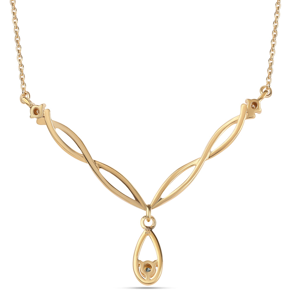 Collar de Plata Bañada en Oro con Diamante Azul y Diamante blanco