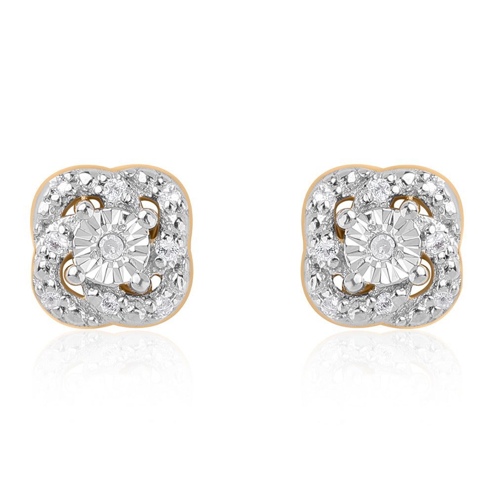 Conjunto de Plata Bañada en Oro con Diamante blanco y Topacio Blanco ( Pendientes +Anillo +Colgante )