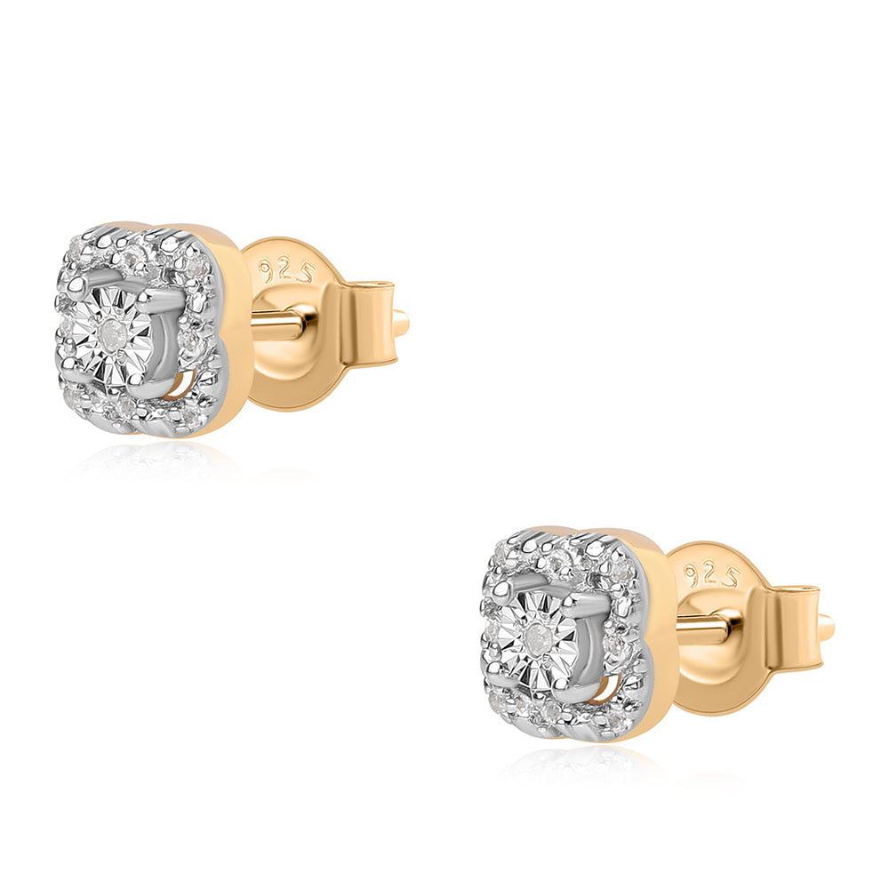 Conjunto de Plata Bañada en Oro con Diamante blanco y Topacio Blanco ( Pendientes +Anillo +Colgante )