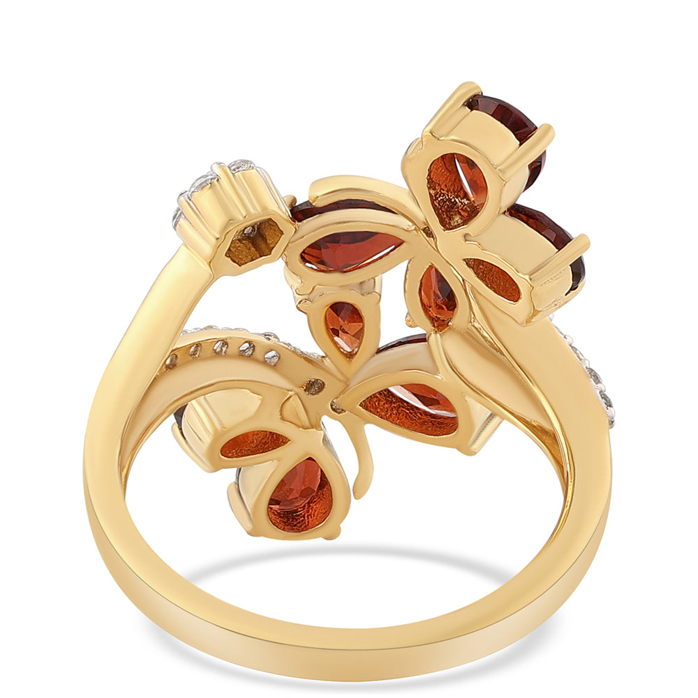 Anillo de Plata Bañada en Oro con Granate Barton y Topacio Blanco