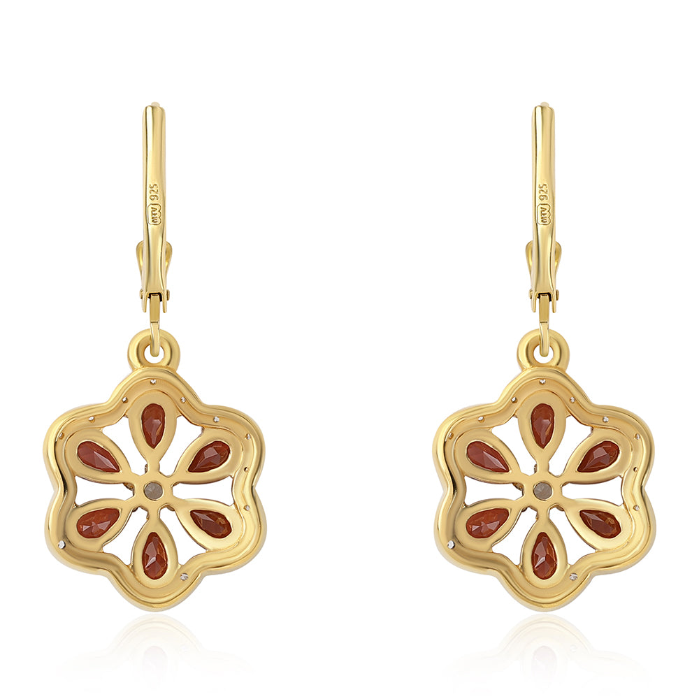 Pendientes de Plata Bañada en Oro con Granate Barton y Topacio Blanco