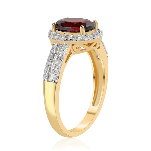 Anillo de Plata Bañada en Oro con Granate Barton y Topacio Blanco