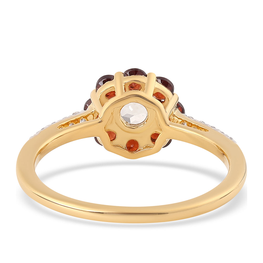 Anillo de Plata Bañada en Oro con Granate Barton y Topacio Blanco