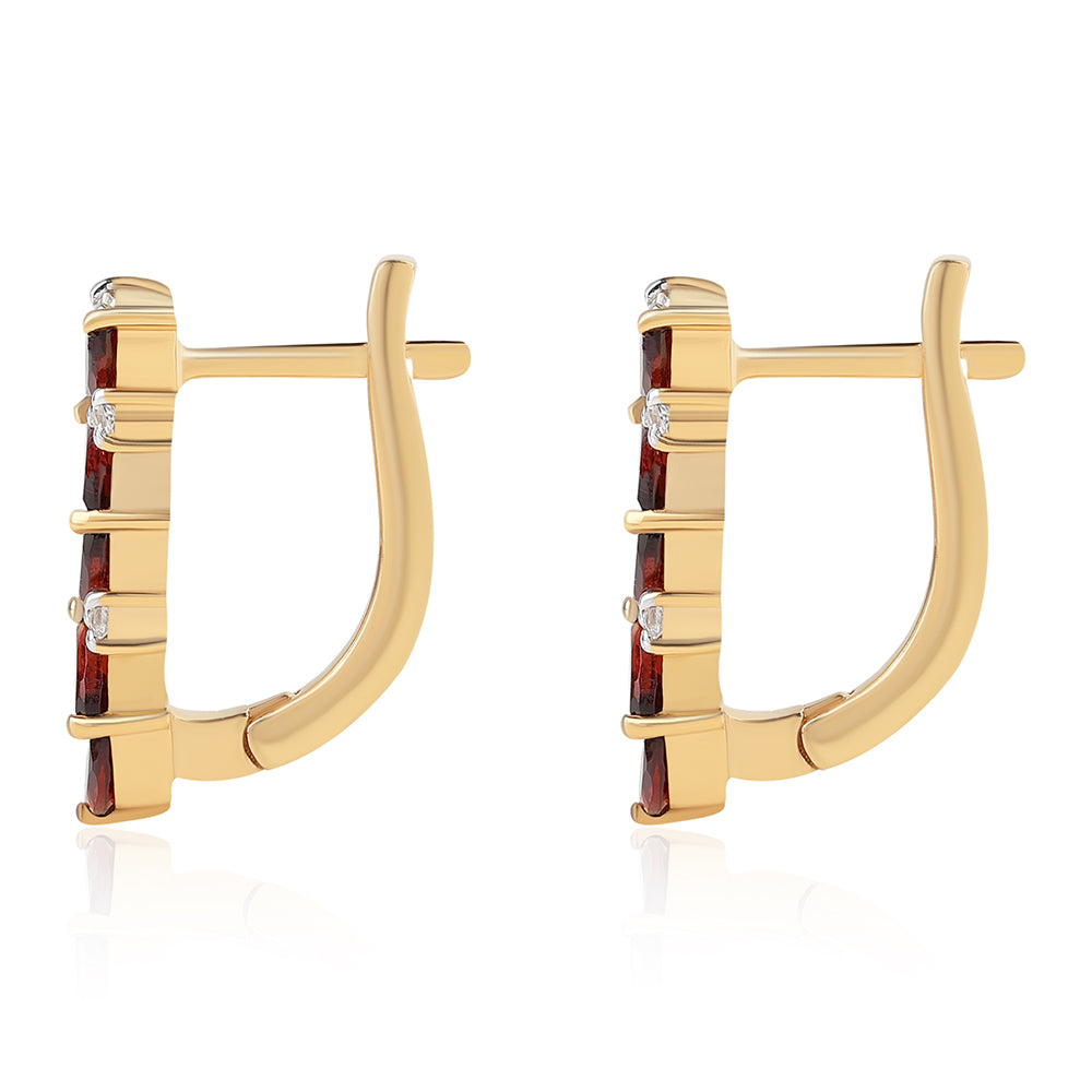 Pendientes de Plata Bañada en Oro con Granate Barton y Topacio Blanco