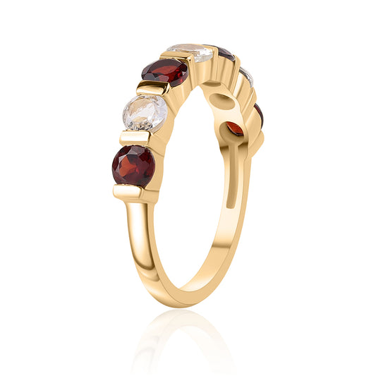 Anillo de Plata Bañada en Oro con Granate Barton y Topacio Blanco