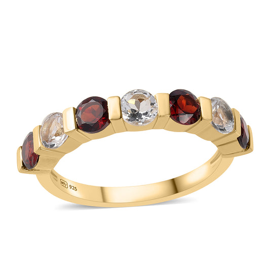 Anillo de Plata Bañada en Oro con Granate Barton y Topacio Blanco