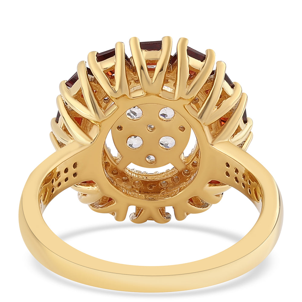 Anillo de Plata Bañada en Oro con Granate Barton y Topacio Blanco