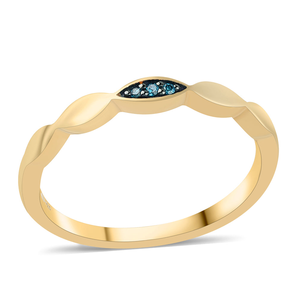 Anillo de Plata Bañada en Oro con Diamante Azul